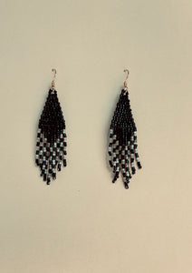 Black and Cactus Silk Beaded Earrings