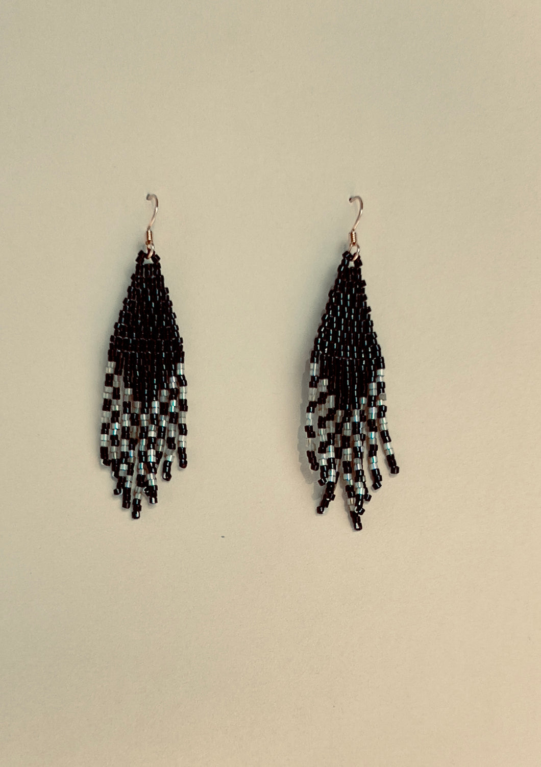 Black and Cactus Silk Beaded Earrings