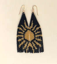 Load image into Gallery viewer, Black and Gold Sunshine Beaded Earrings