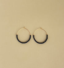 Load image into Gallery viewer, Black Glass Beaded Gold Hoop Earrings