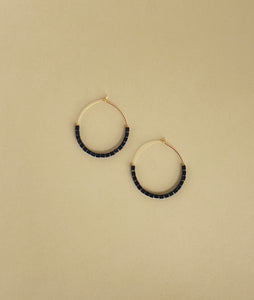 Black Glass Beaded Gold Hoop Earrings