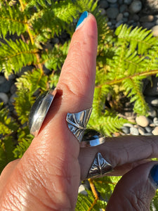 Cacao Leaf Wrap Around Ring with Hematite Stone