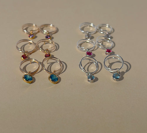 Mini Split Ring Gemstone Charm Earrings