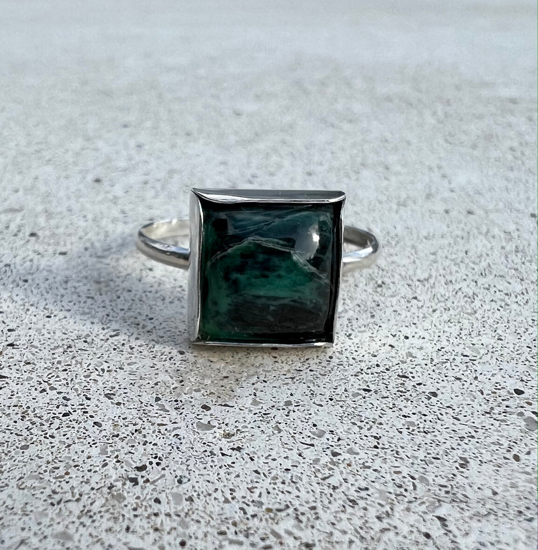 Square Crescent Lake Turquoise  Stacker Ring