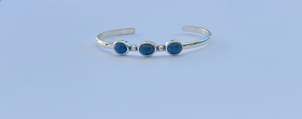 Silver Denim Lapis Lazuli Cuff Bracelet
