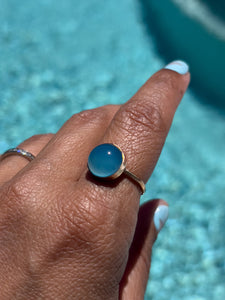 Round Electric Blue Chalcedony Gold Ring