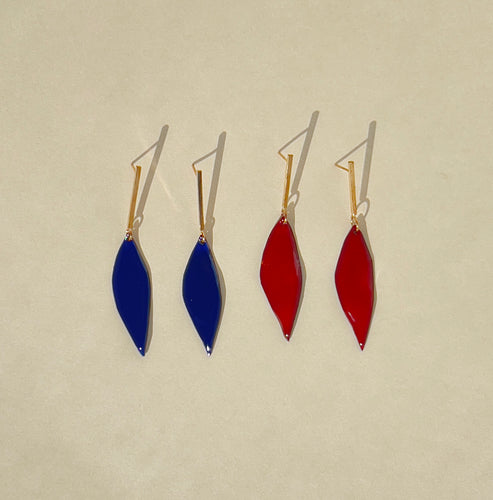 Gold Bar and Enamel Leaf Earrings