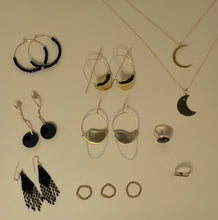Load image into Gallery viewer, Mixed Metal Half Moon Beaded Earrings