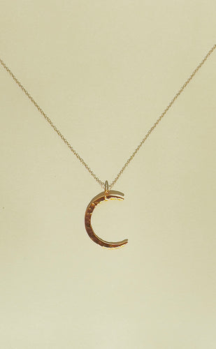 Gold Hammered Crescent Moon Pendant Necklace