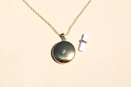 Gold Heart Chakra Round North Star Locket Pendant Necklace 