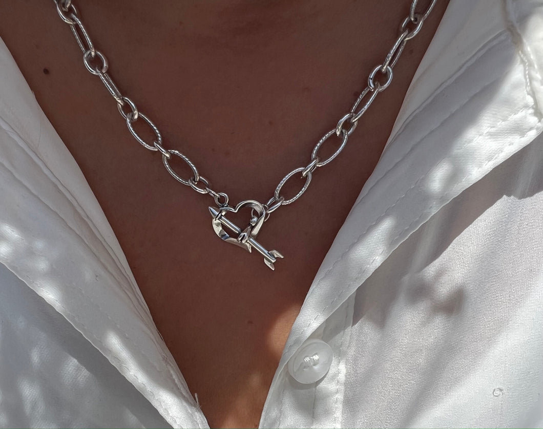 Silver Heart and Arrow Toggle Necklace