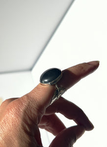Cacao Leaf Wrap Around Ring with Hematite Stone