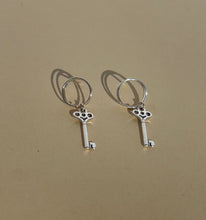 Load image into Gallery viewer, Silver Key with Spiral Split Earrings