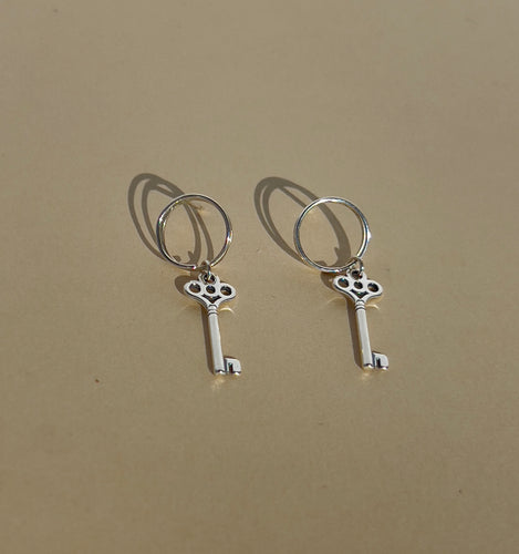 Silver Key with Spiral Split Earrings