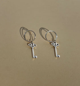 Silver Key with Spiral Split Earrings