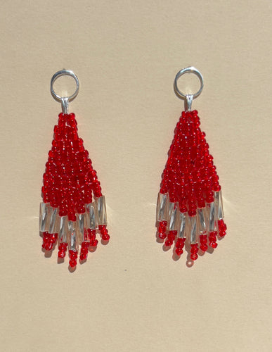 Red and Silver Beaded Earrings