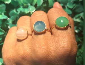 Round Electric Blue Chalcedony Gold Ring