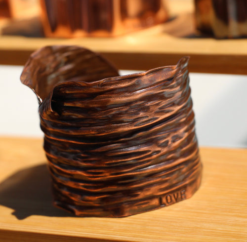 Rustic Fold-Formed Copper Cuff Bracelet Hand Stamped with LOVE