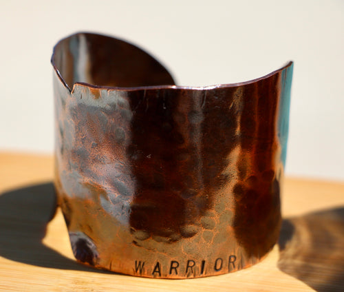 Rustic Fold-Formed Copper Cuff Bracelet Hand Stamped with WARRIOR