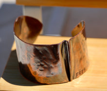 Load image into Gallery viewer, Rustic Fold-Formed Copper Cuff Bracelet Hand Stamped with FREE