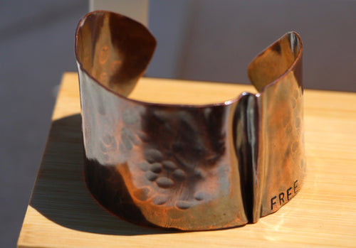 Rustic Fold-Formed Copper Cuff Bracelet Hand Stamped with FREE