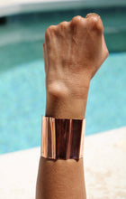 Load image into Gallery viewer, Shiny Fold-Formed Copper Cuff Bracelet Hand Stamped with LOVE