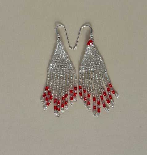 Silver and Red Beaded Earrings