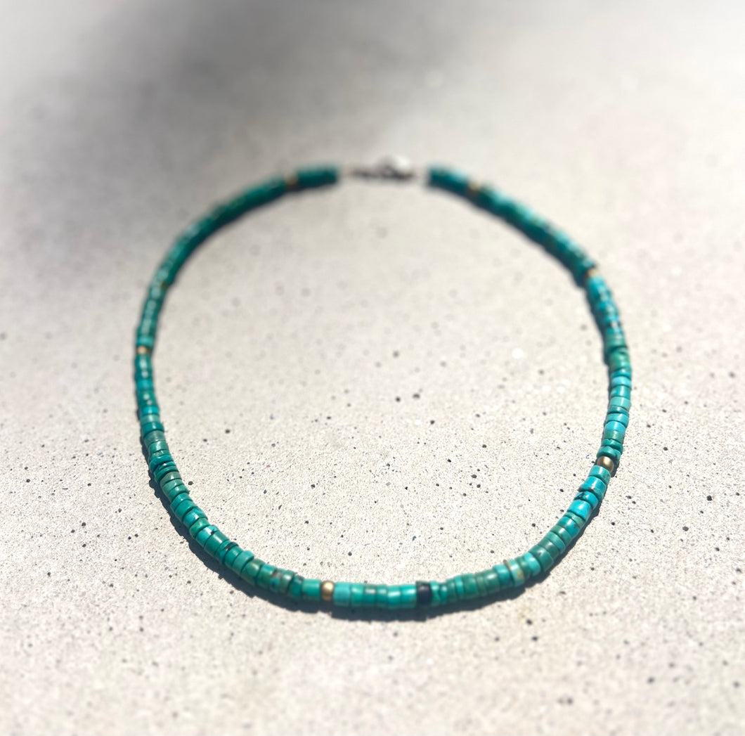 Ocean Blue Turquoise Beaded Choker Necklace Throat Chakra 