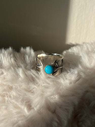 Turquoise Silver Leaf Ring