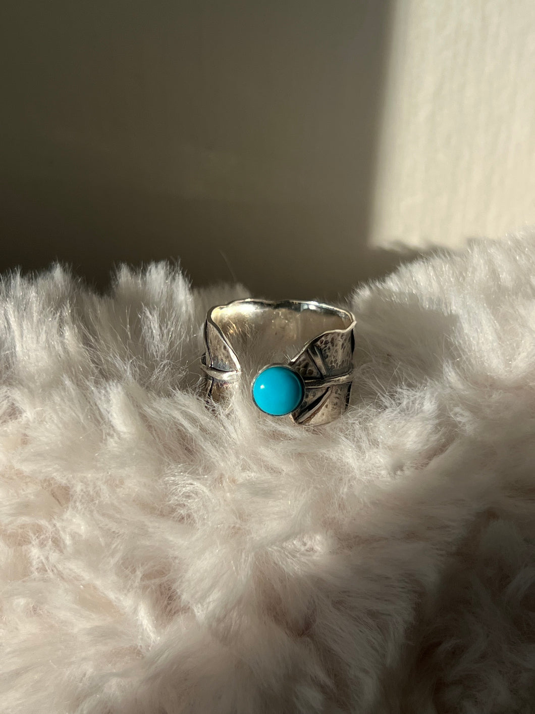 Turquoise Silver Leaf Ring