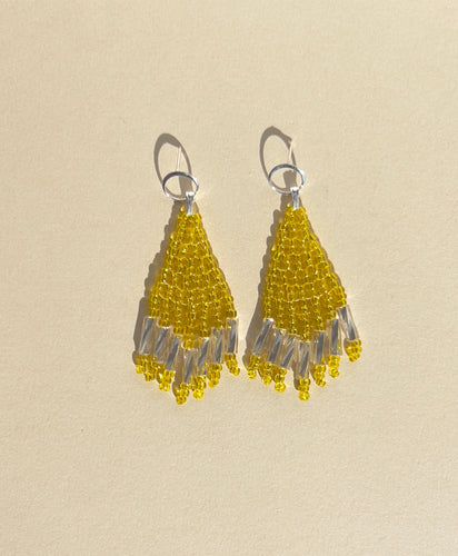 Yellow and Silver Beaded Earrings