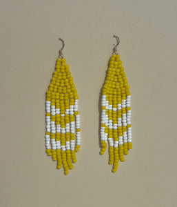 Yellow and White Beaded Earrings