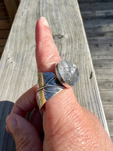Load image into Gallery viewer, Black Rutilated Quartz with Open/Wrap Around Leaf Band Ring