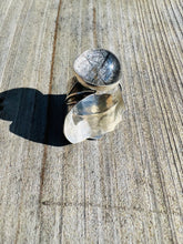 Load image into Gallery viewer, Black Rutilated Quartz with Open/Wrap Around Leaf Band Ring