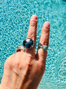 Cacao Leaf Wrap Around Ring with Hematite Stone